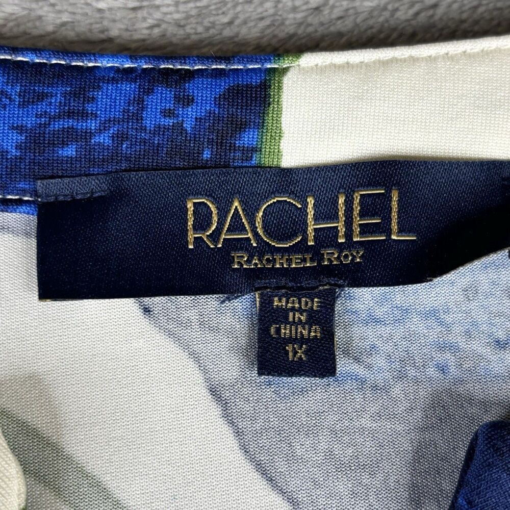 Rachel Roy Top Womens 1X Blue Blouse Floral Sleeveless V-Neck White Hibiscus New - Picture 4 of 11